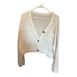 White/Cream Button Up Sweater Crop Top With Front Pockets Size Large could be XL